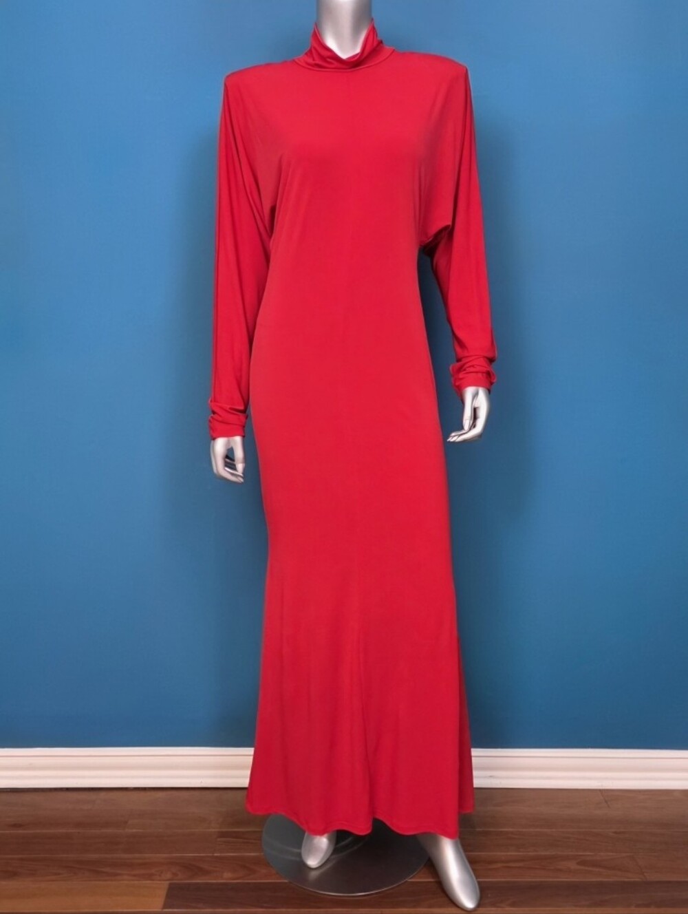 ๐๏ธ๐ASOS 80S Style Slinky Batwing Sleeve High Neck Maxi Dress In Red // (NWOT) - Picture 4 of 16